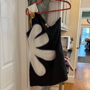 Anthropologie Black linen dress with bold flower